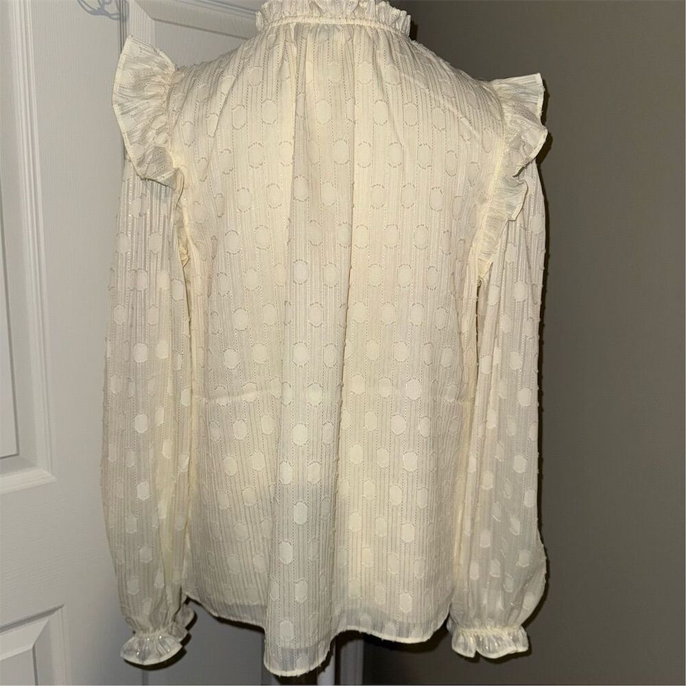 Joie Women's Ivory and Gold Ruffle Blouse M Long Balloon Sleeve Party Christmas - Picture 4 of 17